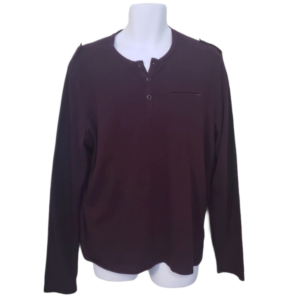𝅺GUESS Henley Purple Long Sleeve Shirt Men's Size XL
